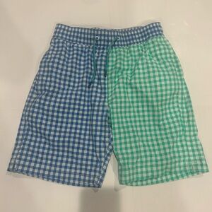 Crewcuts Swim Trunks Boys 12 Lined Gingham Green Blue Beach Ocean